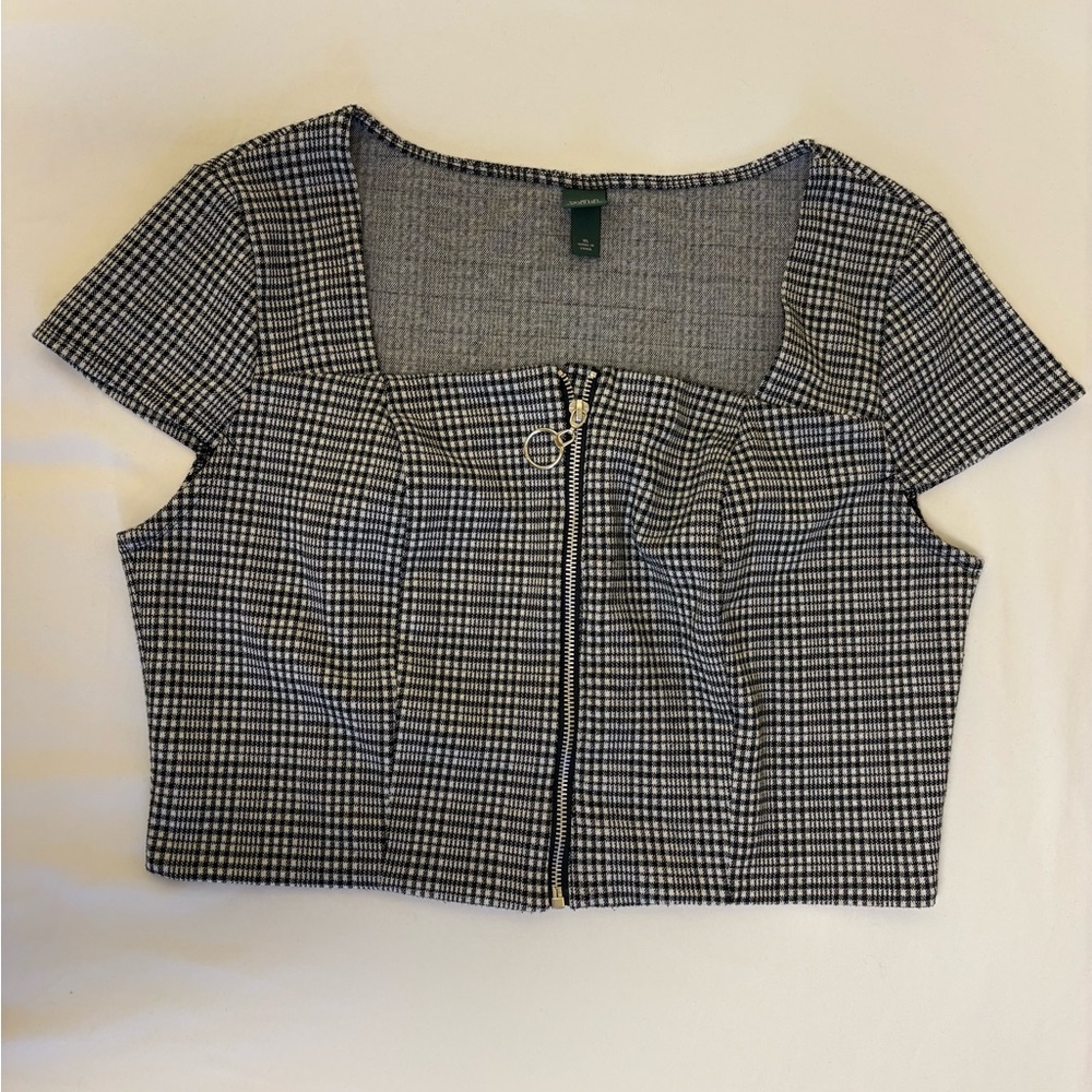 Wild Fable Houndstooth Plaid Zip-Front Crop Top XL Extra Large Y2K Style Retro